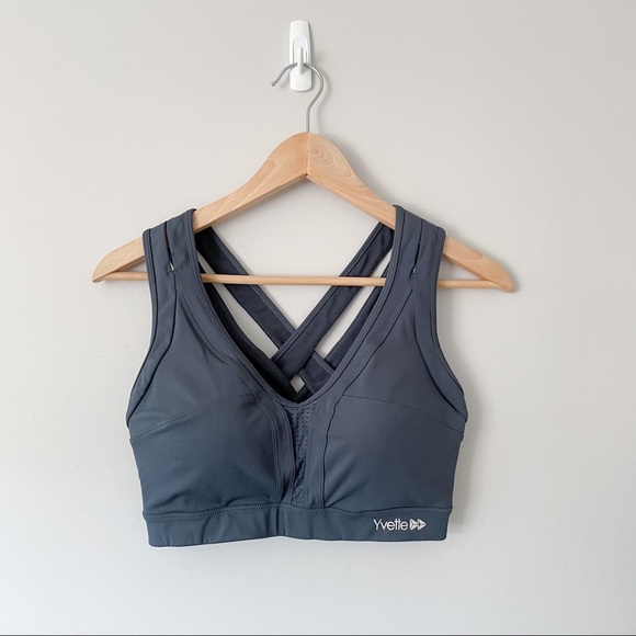Yvette Sports | Blue High Impact Criss Cross Racerback Sports Bra, M+ - Picture 1 of 8